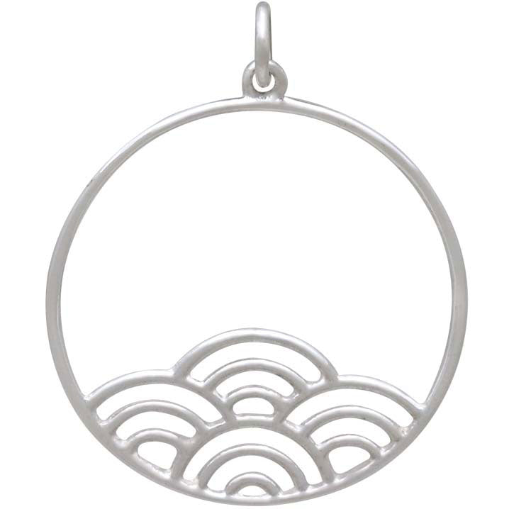 Sterling Silver Circle Charm with Wave Pattern - Poppies Beads n' More