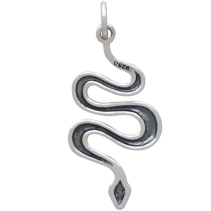 Sterling Silver Snake Charm with Nano Gem Eyes - Poppies Beads n' More