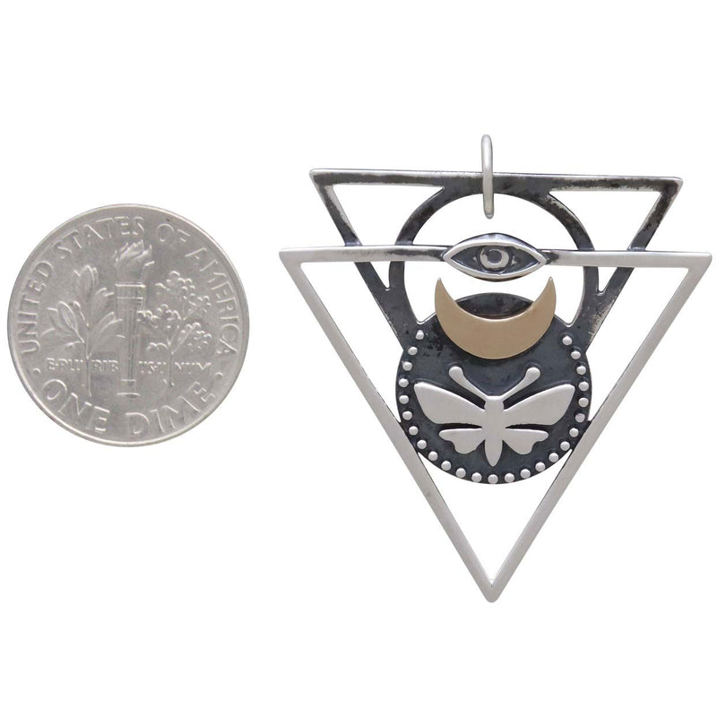 Mixed Metal Triangle Pendant with Moth and Eye - Poppies Beads n' More