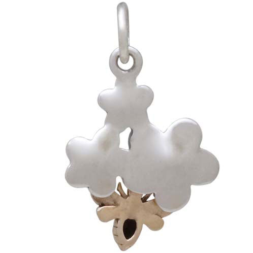 Silver Triple Cherry Blossom Charm with Bronze Bee - Poppies Beads n' More