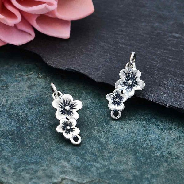 Sterling Silver Double Cherry Blossom Link - Poppies Beads n' More
