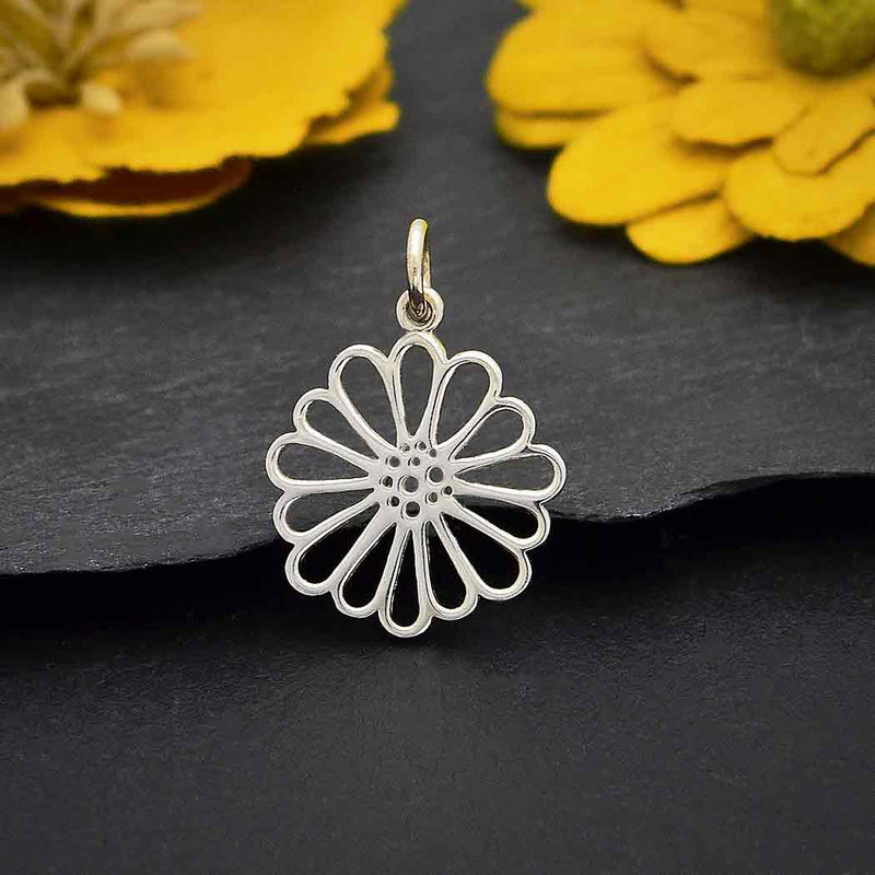 Sterling Silver Openwork Daisy Charm - Poppies Beads n' More