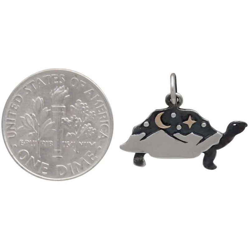 Silver Tortoise Charm with Mountains and Bronze Moon - Poppies Beads n' More
