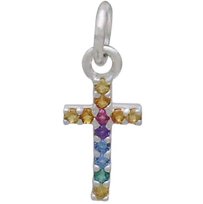 Sterling Silver Rainbow Cross Charm with Nano Gems - Poppies Beads n' More
