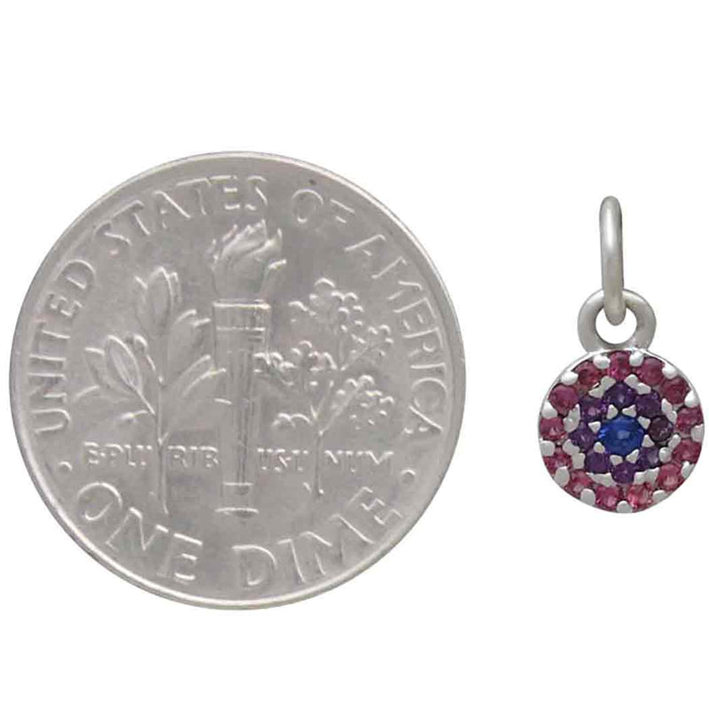 Sterling Silver Circle Charm with Colorful Nano Gems - Poppies Beads n' More