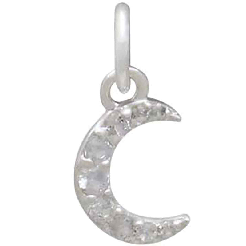 Sterling Silver Moon Charm with Clear Nano Gems - Poppies Beads n' More