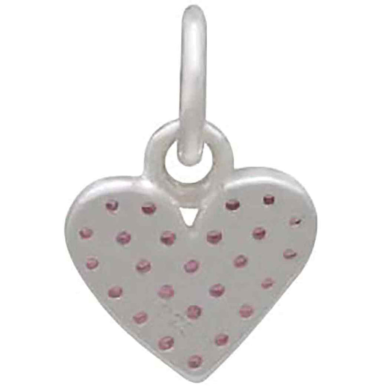 Sterling Silver Heart Charm with Pink Nano Gems - Poppies Beads n' More