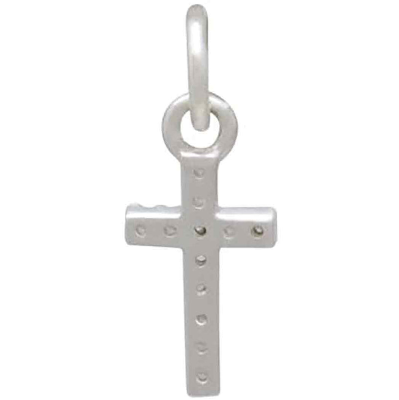 Sterling Silver Cross Charm with Clear Nano Gems - Poppies Beads n' More