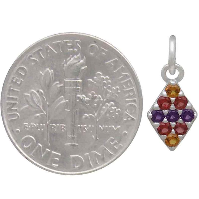 Sterling Silver Diamond Charm with Colorful Nano Gems - Poppies Beads n' More