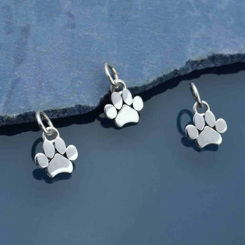 Sterling Silver Mini Flat Paw Print Charm - Poppies Beads n' More