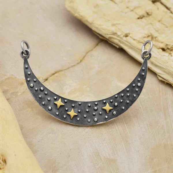 Sterling Silver Crescent Festoon with Bronze Stars