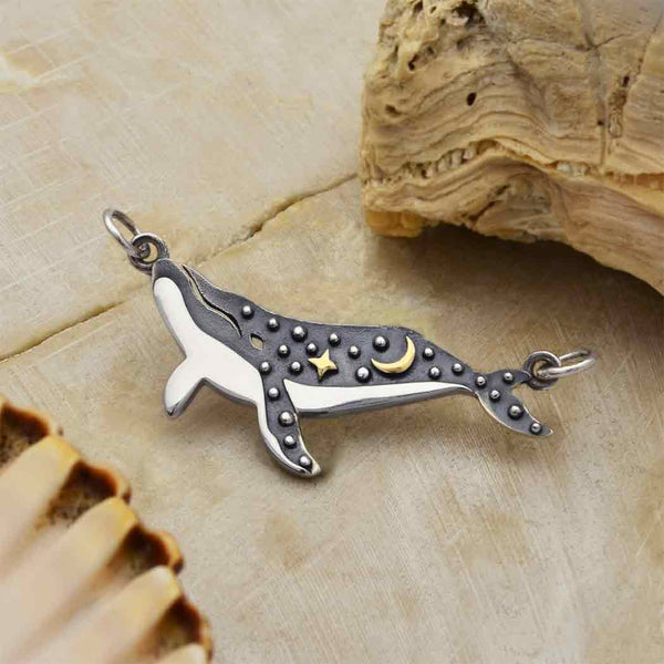 Silver Whale Charm with Bronze Star and Moon