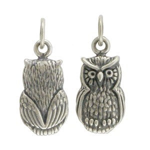 Sterling Silver Textured Owl Charm - Poppies Beads n' More