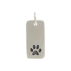 Paw Print Charm on Rectangle Tag - Poppies Beads n' More