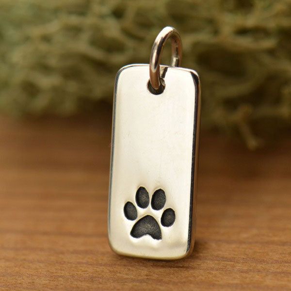 Paw Print Charm on Rectangle Tag - Poppies Beads n' More
