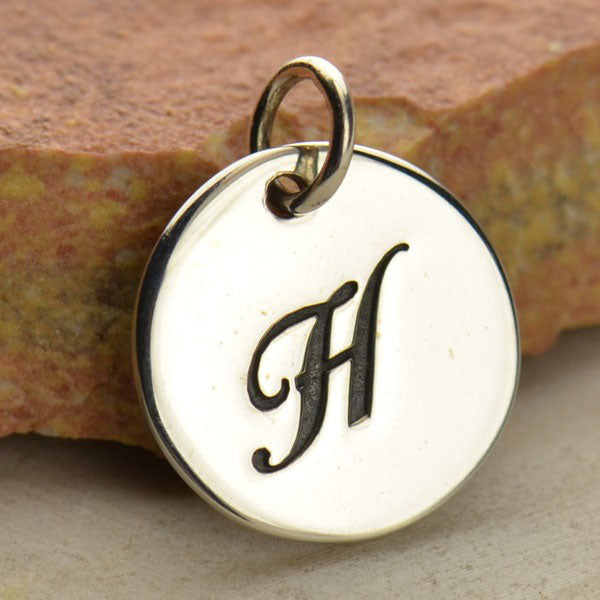 Sterling Silver Initial Charm Cursive Letter Charm - Poppies Beads n' More