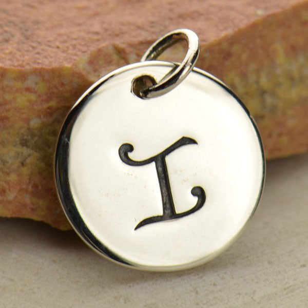 Sterling Silver Initial Charm Cursive Letter Charm - Poppies Beads n' More