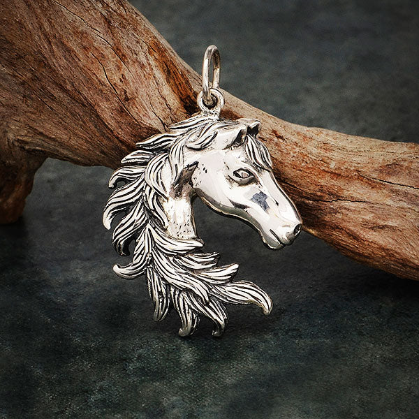 Sterling Silver Horse Head Charm - Poppies Beads n' More