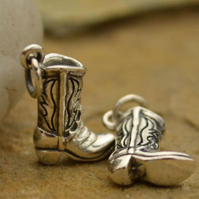 Cowboy Boot Sterling Silver Charm - Poppies Beads n' More
