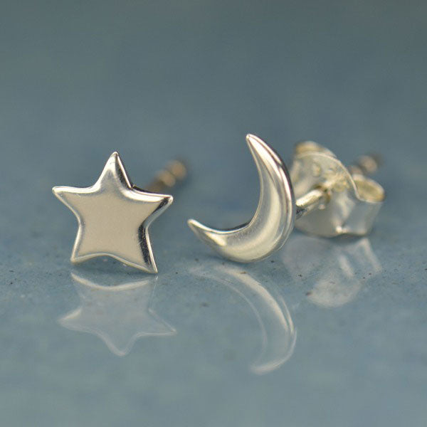 Moon and Star Post Earrings