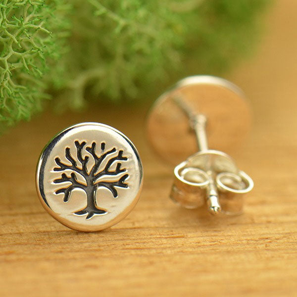 Sterling Silver Etched Tree of Life Post Earrings - Poppies Beads n' More