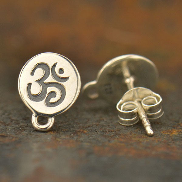Sterling Silver Ohm Disk Post Earrings with Loop - Poppies Beads n' More