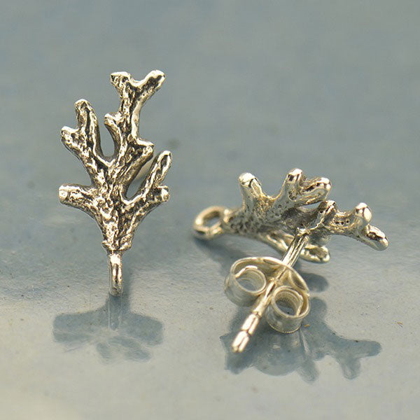 Silver Stud Earring - Coral Branch with Loop - Poppies Beads n' More