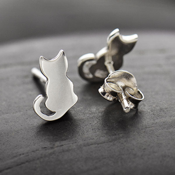 Sterling Silver Tiny Cat Stud Earrings - Poppies Beads n' More