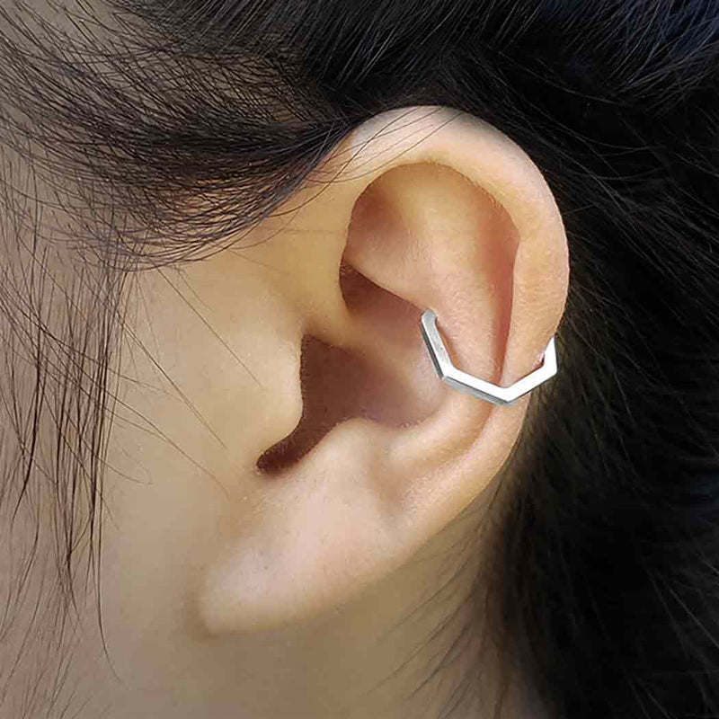 Sterling Silver Hexagon Ear Cuff - Poppies Beads n' More