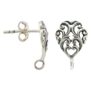 Silver Stud Earring Finding - Lacy Motif with Loop - Poppies Beads n' More