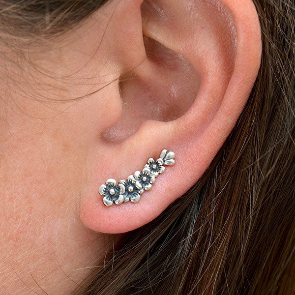 Sterling Silver Cherry Blossom Ear Climbers - Poppies Beads n' More