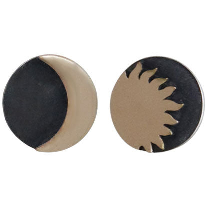 Sterling Silver Post Earrings with Bronze Sun and Moon - Poppies Beads n' More