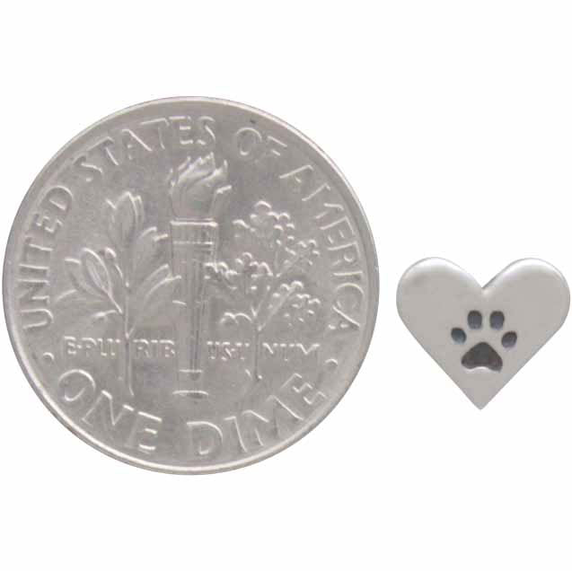 Sterling Silver Heart Post Earrings with Paw Print, - Poppies Beads n' More