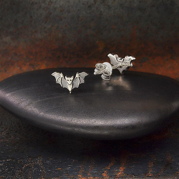Sterling Silver Detailed Bat Post Earrings - Poppies Beads n' More