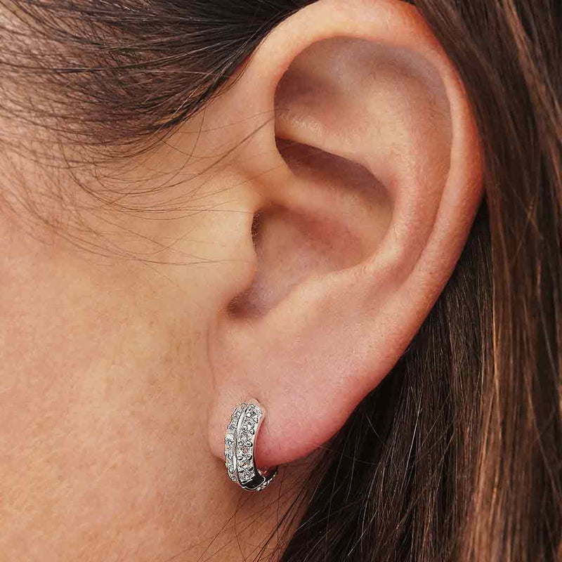 Sterling Silver Hoop Huggie Earrings with Nano Gems - Poppies Beads n' More