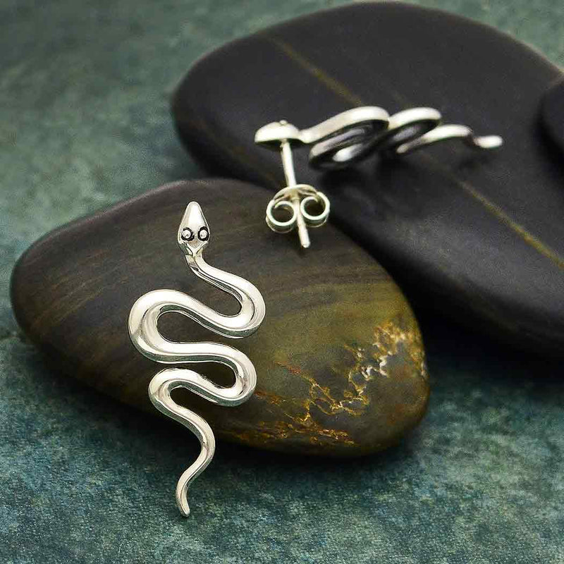 Sterling Silver Large Snake Post Earrings - Poppies Beads n' More