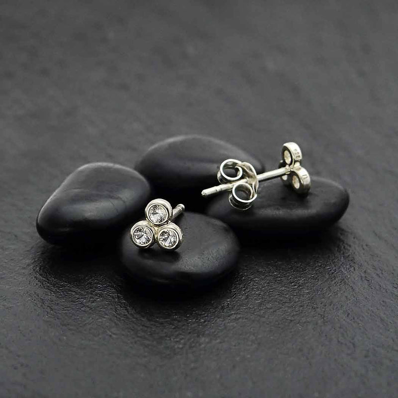 Sterling Silver Three Nano Gem Cluster Post Earrings - Poppies Beads n' More