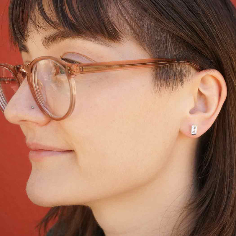 Sterling Silver Baguette Cut Nano Gem Post Earring - Poppies Beads n' More
