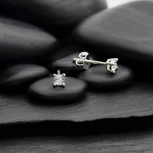 Sterling Silver Solitaire Post Earring with Nano Gem - Poppies Beads n' More