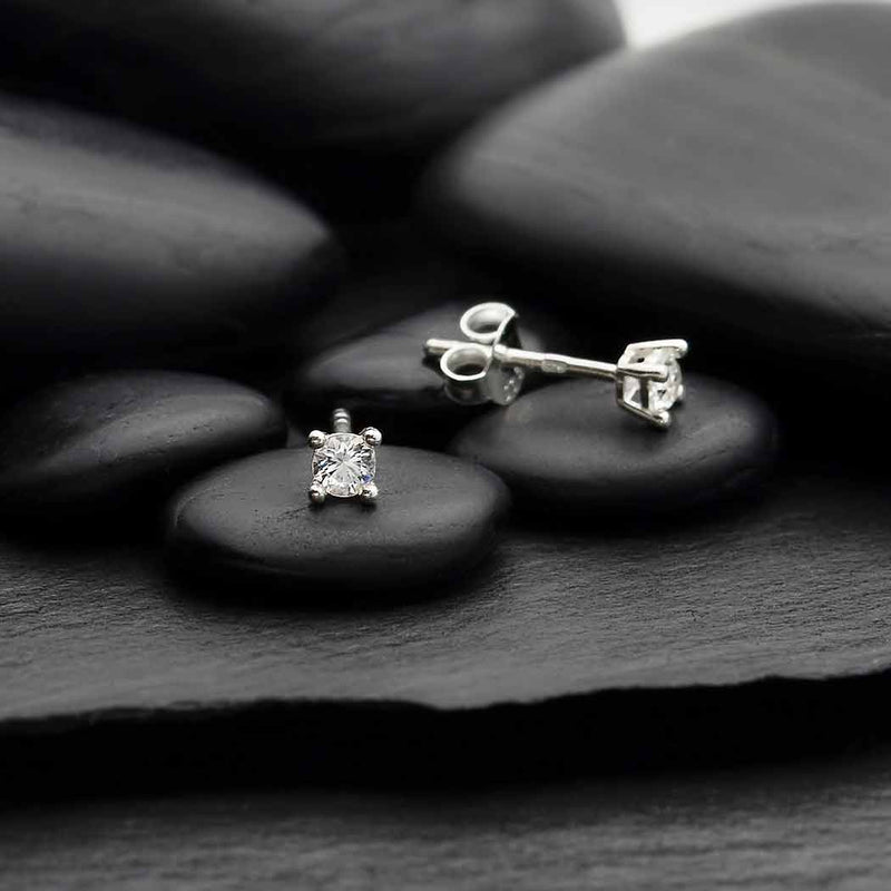 Sterling Silver Solitaire Post Earring with Nano Gem - Poppies Beads n' More