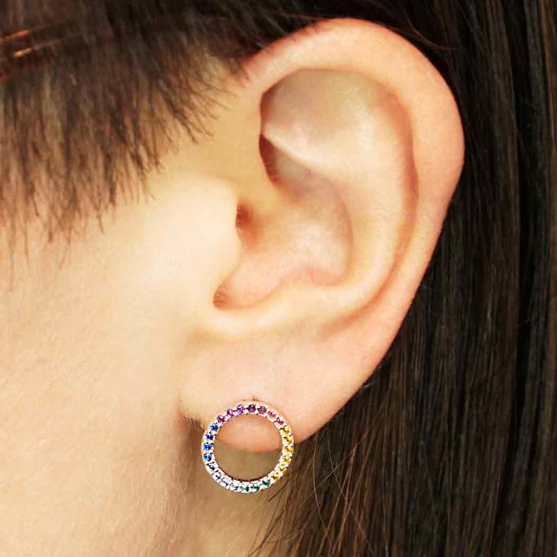 Sterling Silver Rainbow Circle Post Earrings - Poppies Beads n' More