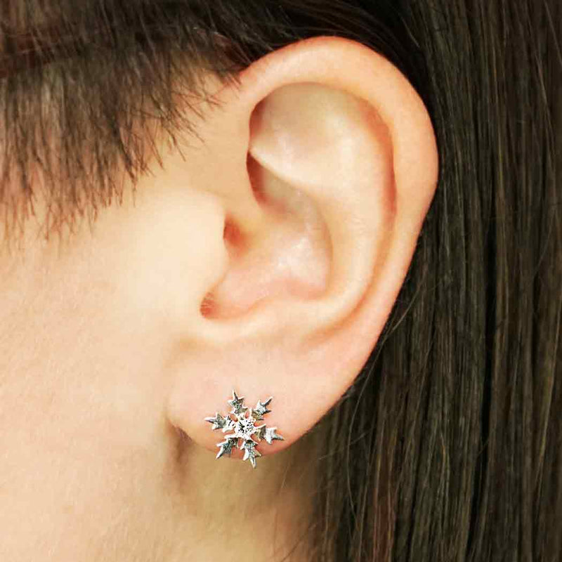 Sterling Silver Snowflake Post Earrings with Nanogem - Poppies Beads n' More