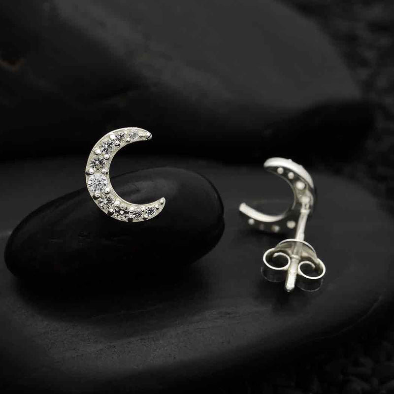 Silver Clear Nanogem Crescent Moon Post Earrings - Poppies Beads n' More