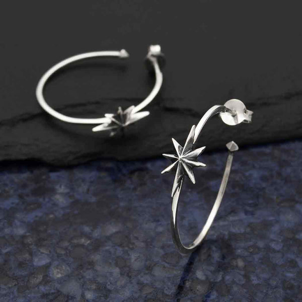 Sterling Silver Hoop Post Earring with North Star - Poppies Beads n' More
