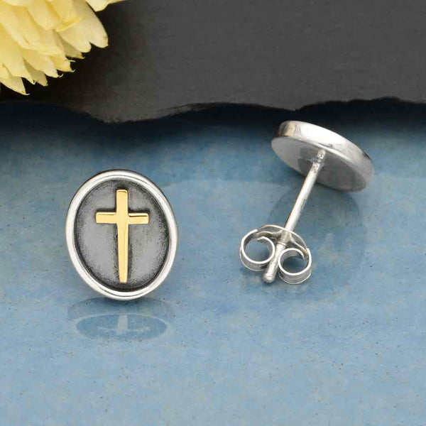 Sterling Silver Shadow Box Earring with Bronze Cross - Poppies Beads n' More