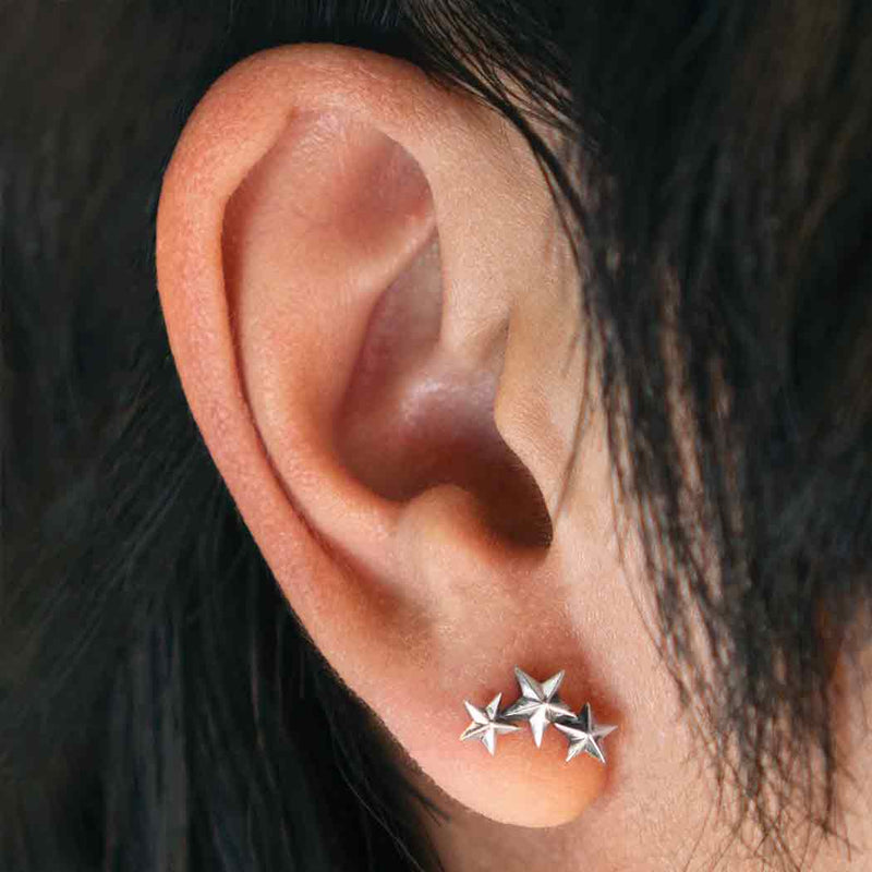 Sterling Silver Three Star Post Earrings - Poppies Beads n' More