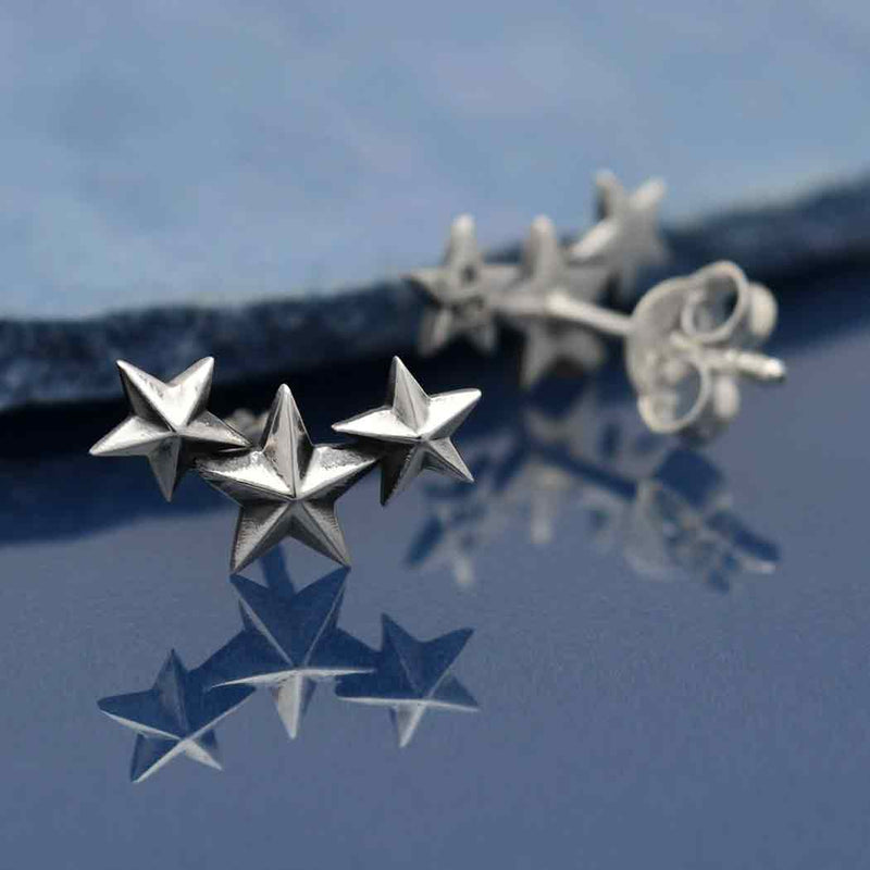 Sterling Silver Three Star Post Earrings - Poppies Beads n' More