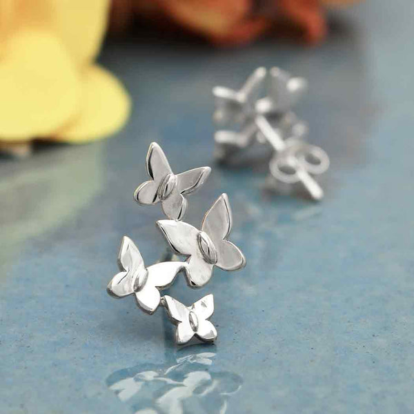 Sterling Silver Butterfly Cluster Post Earrings - Poppies Beads n' More