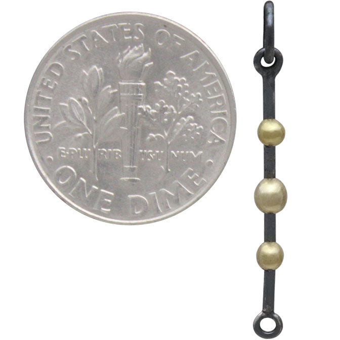 Silver Black Finish Bar Link with Bronze Dots - Poppies Beads n' More