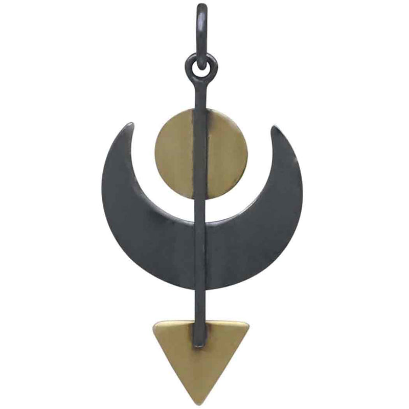 Black Finish Crescent Moon Charm with Bronze Triangle - Poppies Beads n' More
